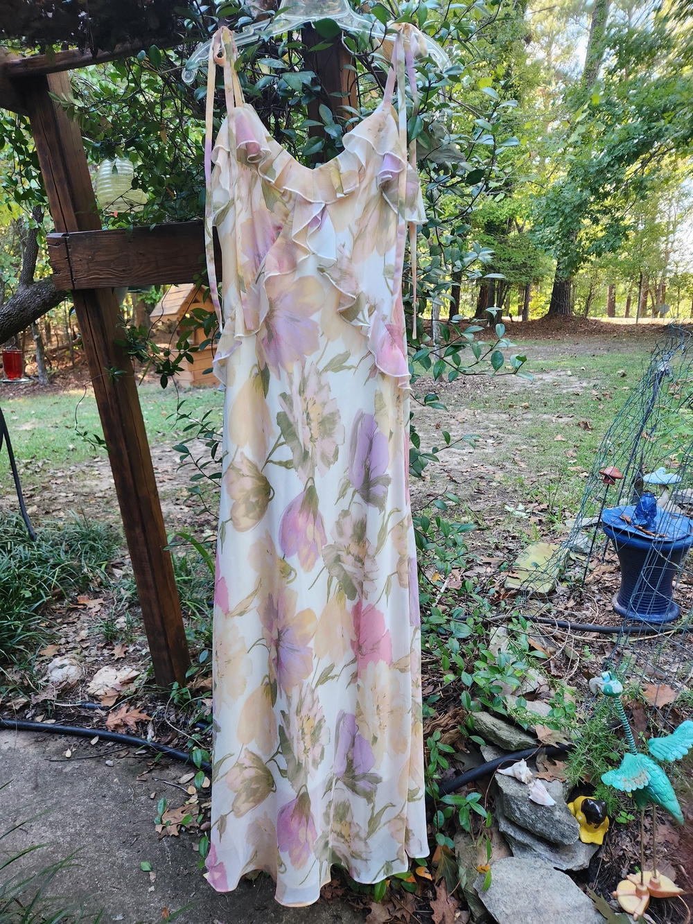 Julian Taylor/Zarr Collection Floral Ruffle Maxi Dress in Pastels Size 10